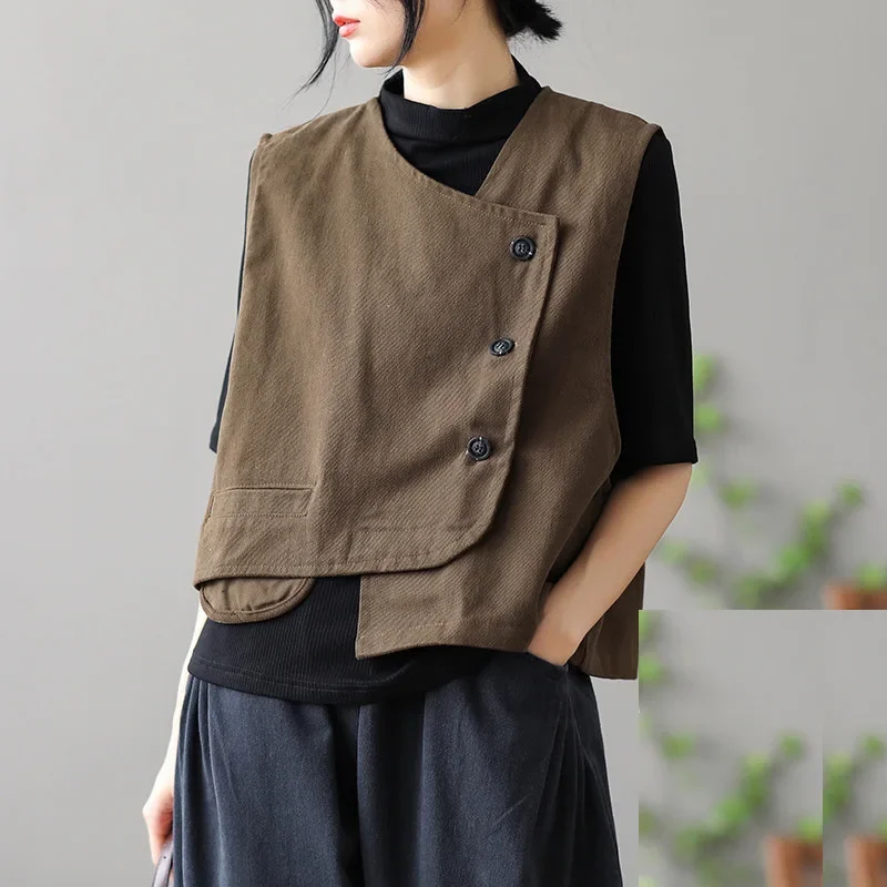 Vests Women Vintage Pocket Retro Fashion Casual Single Breasted Streetwear 2023 New Spring Summer Sleeveless Vest Female
Vests Women Vintage Pocket Retro Fashion Casual Single Breasted Streetwear 2023 New Spring Summer Sleeveless Vest Female