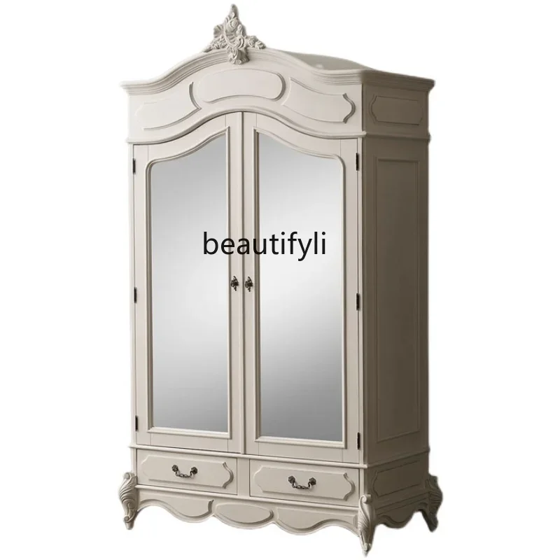 French Solid Wood Wardrobe Home Bedroom Double Door Drawer Wardrobe American White Small Storage Cabinet
French Solid Wood Wardrobe Home Bedroom Double Door Drawer Wardrobe American White Small Storage Cabinet