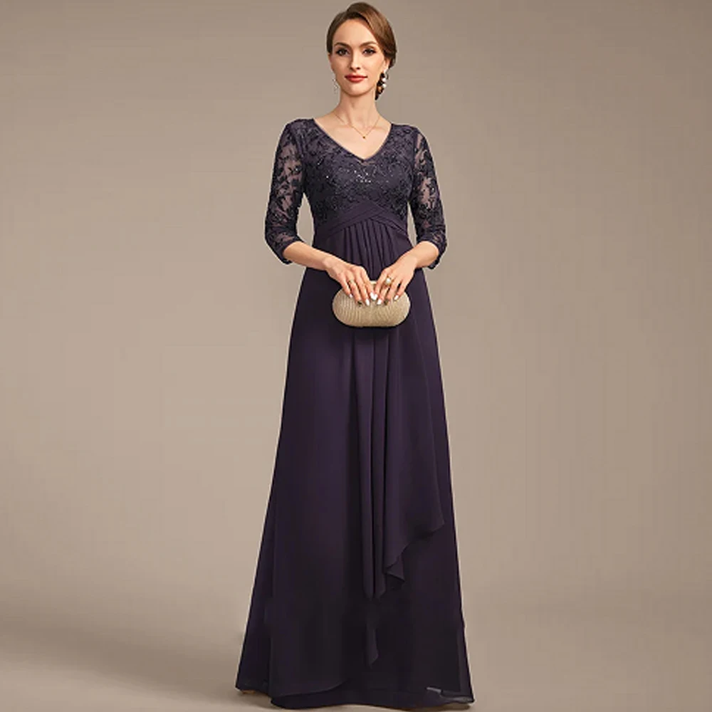 Purrple Mother of Bride Dresses with Chiffon 3/4 Sleeve Wedding Party Dresses for Women 2025 Summer New Beach Robe De Soirée
Purrple Mother of Bride Dresses with Chiffon 3/4 Sleeve Wedding Party Dresses for Women 2025 Summer New Beach Robe De Soirée