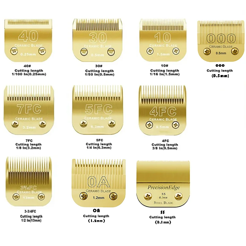7FC/5FC/4FC/ # 10/ # 15 # 30/ # 40 съемных керамических лезвий для стрижки собак, совместимых с машинами для стрижки Andis, Oster A5, Wahl KM10 Series
7FC/5FC/4FC/ # 10/ # 15 # 30/ # 40 съемных керамических лезвий для стрижки собак, совместимых с машинами для стрижки Andis, Oster A5, Wahl KM10 Series