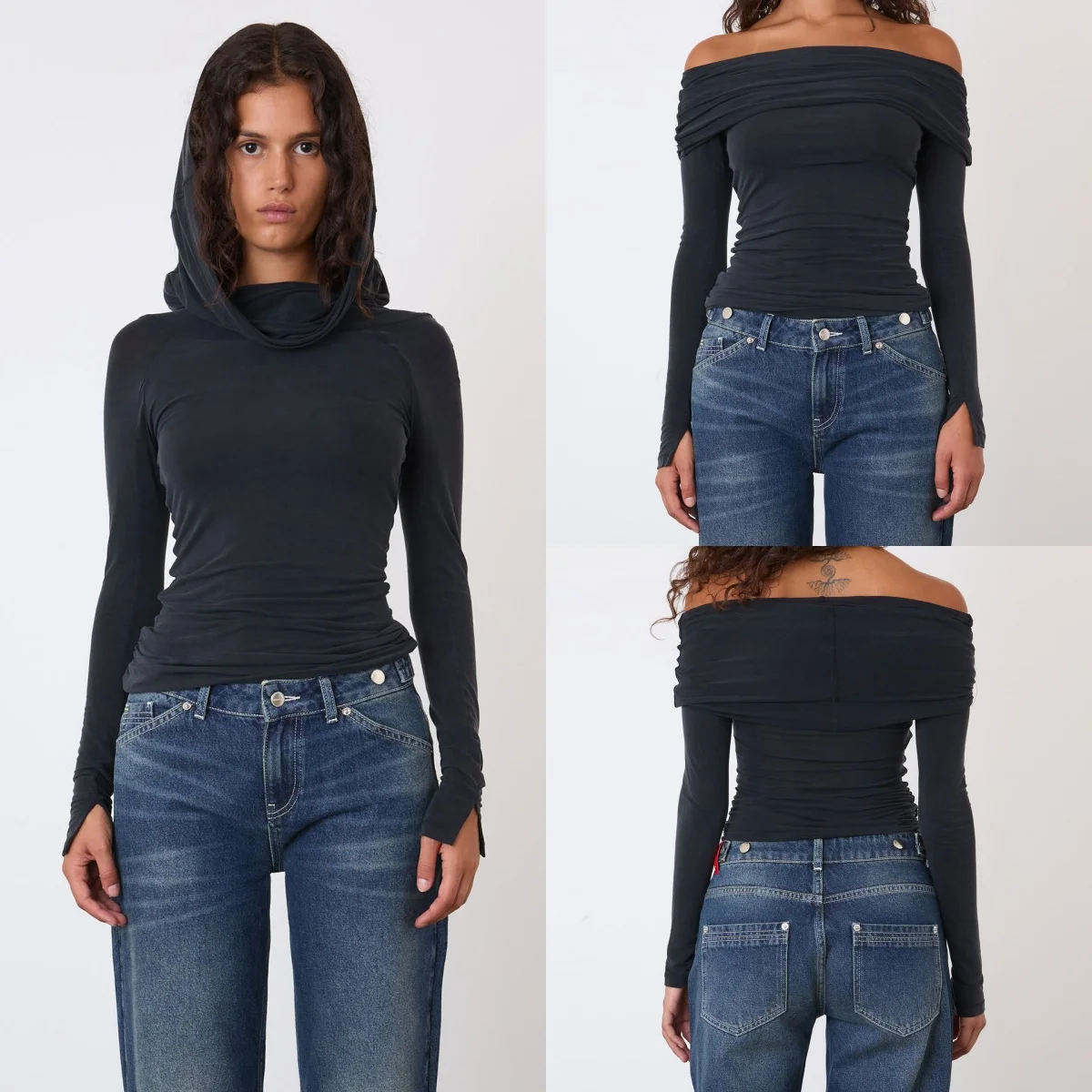 Peachy Black One-Shoulder Long-Sleeve T-Shirt, Versatile Slim-Fit Top, Off-Shoulder Sexy Slim-Fit Ruched Stretchy Slimming Base Shirt, Black Long-Sleeve Top
Peachy Black One-Shoulder Long-Sleeve T-Shirt, Versatile Slim-Fit Top, Off-Shoulder Sexy Slim-Fit Ruched Stretchy Slimming Base Shirt, Black Long-Sleeve Top