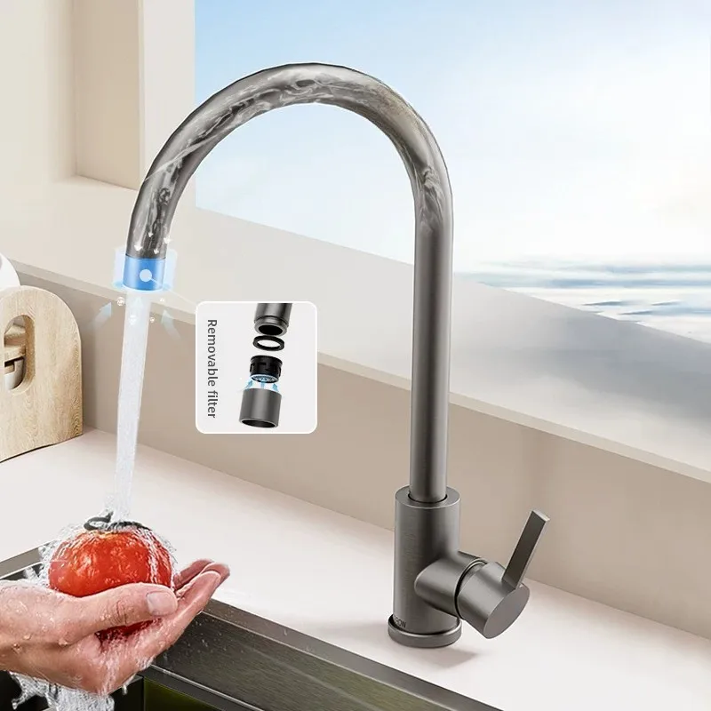 Gun Gray Kitchen Faucet, 304 Stainless Steel Hot Cold Mixer, Dual Control Ceramic Valve, Brushed Anti Fingerprint Sink Tap
Gun Gray Kitchen Faucet, 304 Stainless Steel Hot Cold Mixer, Dual Control Ceramic Valve, Brushed Anti Fingerprint Sink Tap