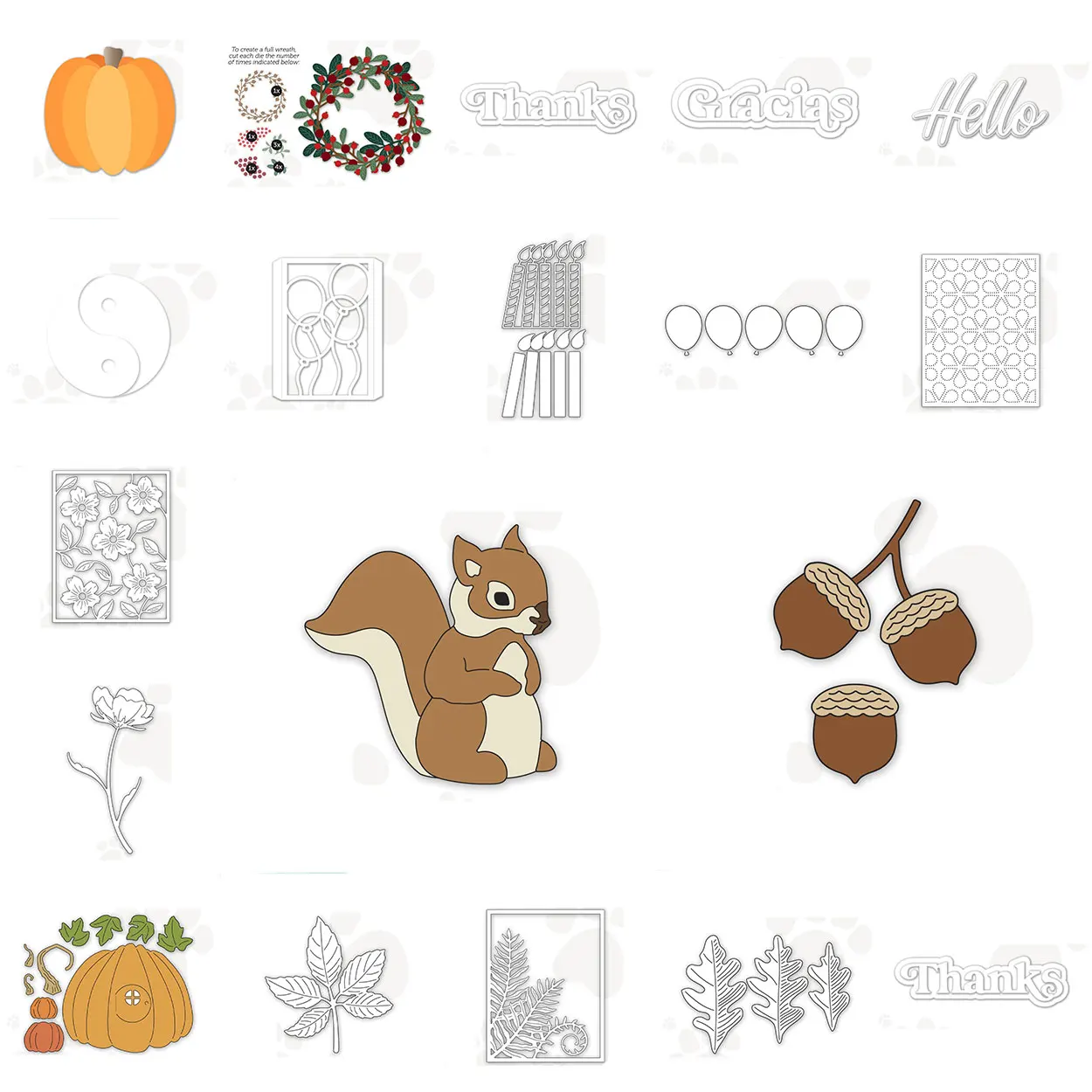 Autumn & Thanksgiving Themed Carbon Steel Die Set, Squirrel/Pumpkin/Acorn Elements Tools for DIY Scrapbooking & Greeting Card De
Autumn & Thanksgiving Themed Carbon Steel Die Set, Squirrel/Pumpkin/Acorn Elements Tools for DIY Scrapbooking & Greeting Card De