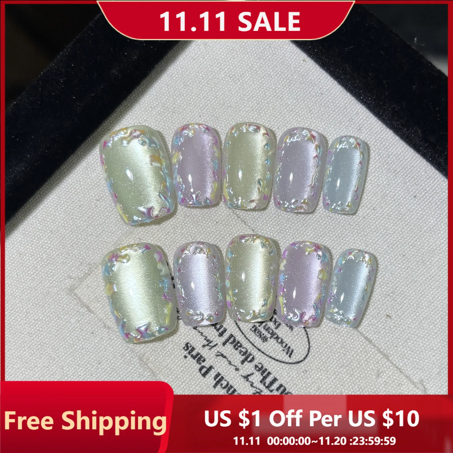 10pcs Handmade Press on Nails Cat's Eye Wreath Glitter Gradient Blue Glossy Square Short Full Coverage Nails for Women and Girls
10pcs Handmade Press on Nails Cat's Eye Wreath Glitter Gradient Blue Glossy Square Short Full Coverage Nails for Women and Girls
