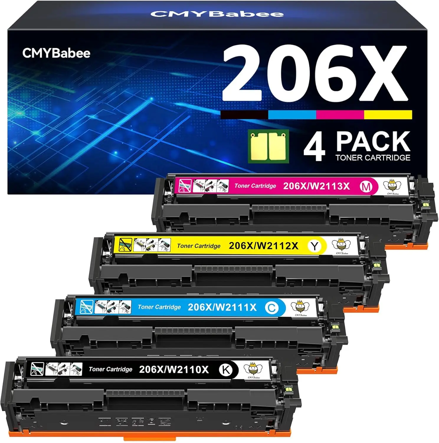 Compatible Toner Cartridge Replacement for HP 206X 206A, High Yield 4-Pack for Color LaserJet Pro MFP Printers
Compatible Toner Cartridge Replacement for HP 206X 206A, High Yield 4-Pack for Color LaserJet Pro MFP Printers