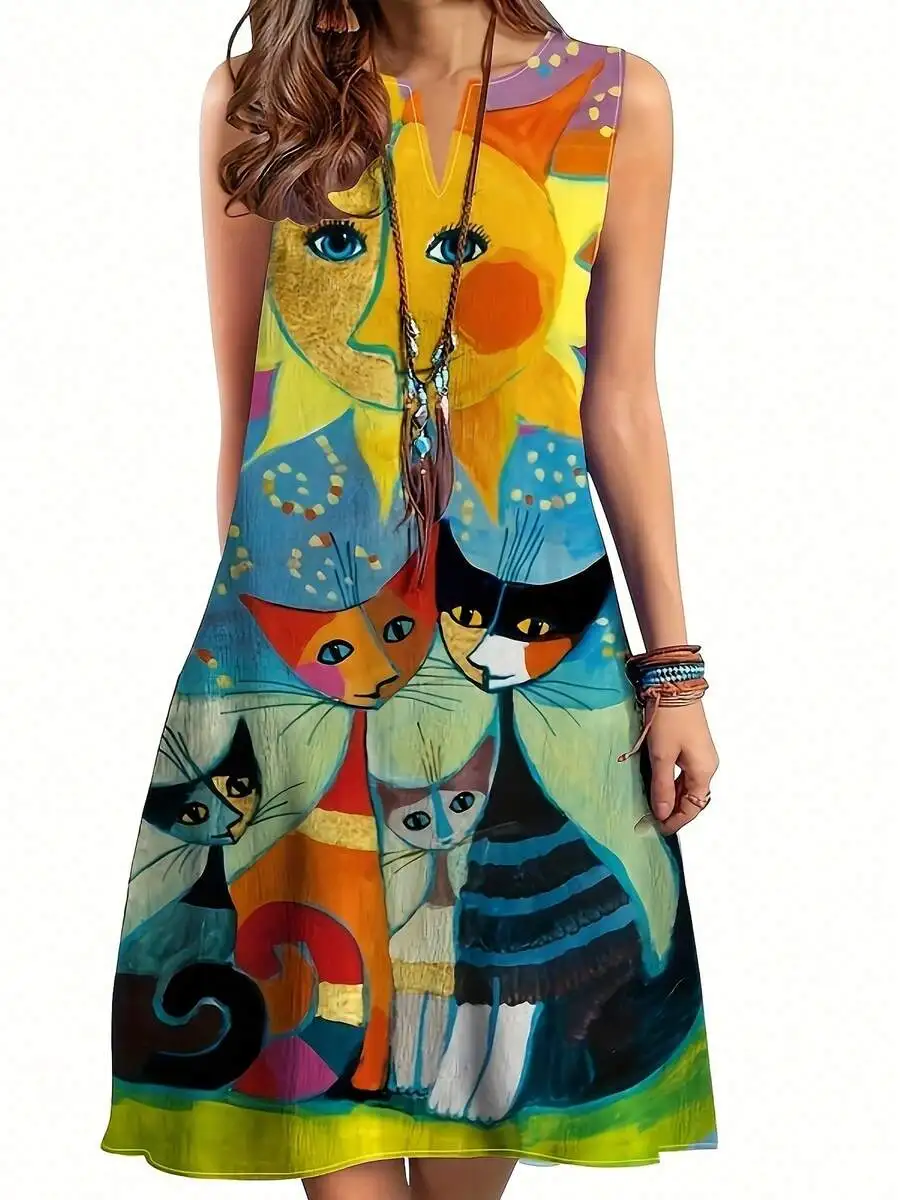 V-Neck Sleeveless Printed Flared Midi Dress For Women
V-Neck Sleeveless Printed Flared Midi Dress For Women