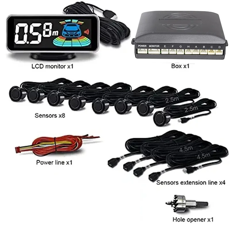 Auto Parking Sensors LCD Display Car Reverse Radar System Alarm Kit +4/8 Probe Car Accessories
Auto Parking Sensors LCD Display Car Reverse Radar System Alarm Kit +4/8 Probe Car Accessories