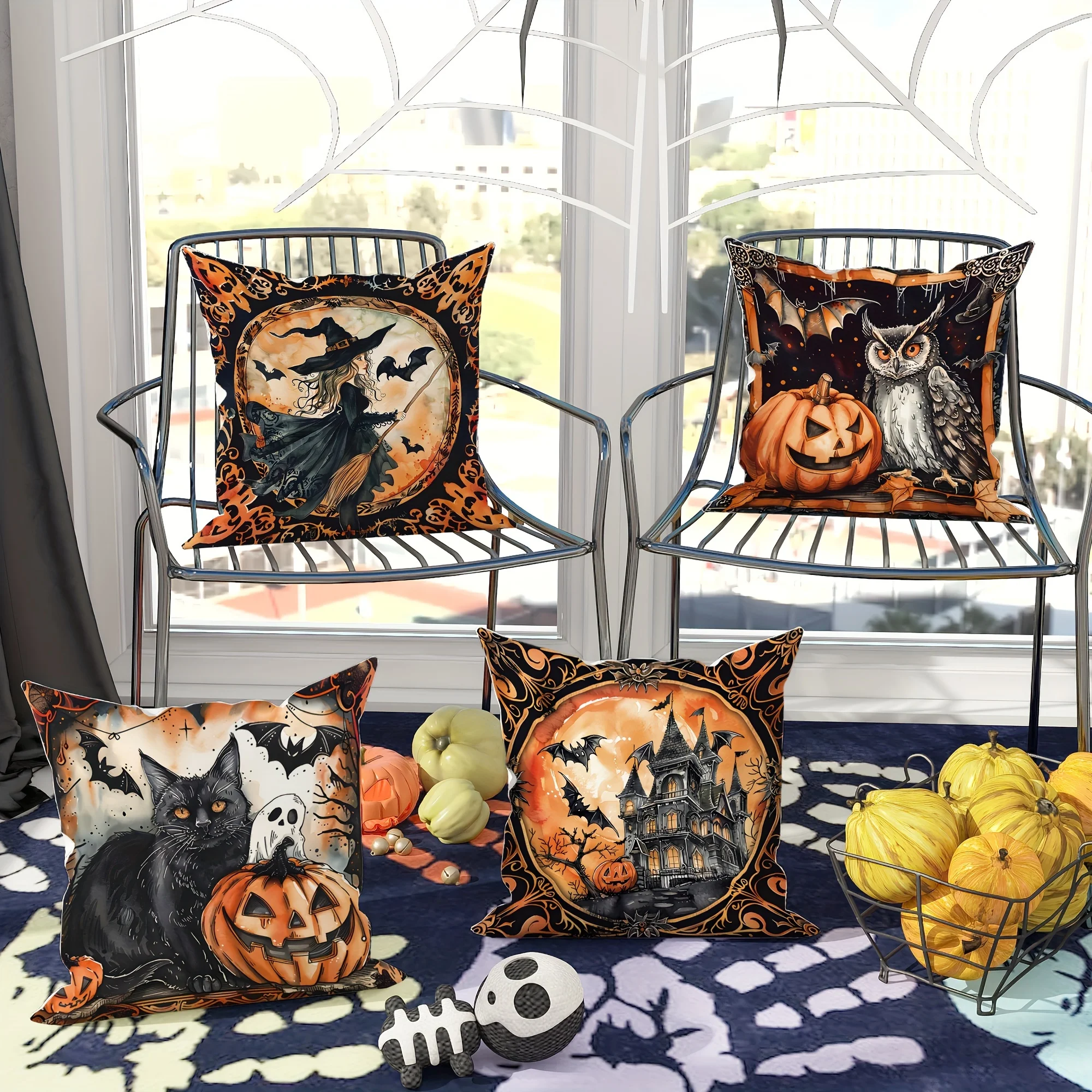 1pc Halloween Pillow Cover featuring designs of terrifying witches,black cats,owls.suitable for living rooms and bedrooms
1pc Halloween Pillow Cover featuring designs of terrifying witches,black cats,owls.suitable for living rooms and bedrooms
