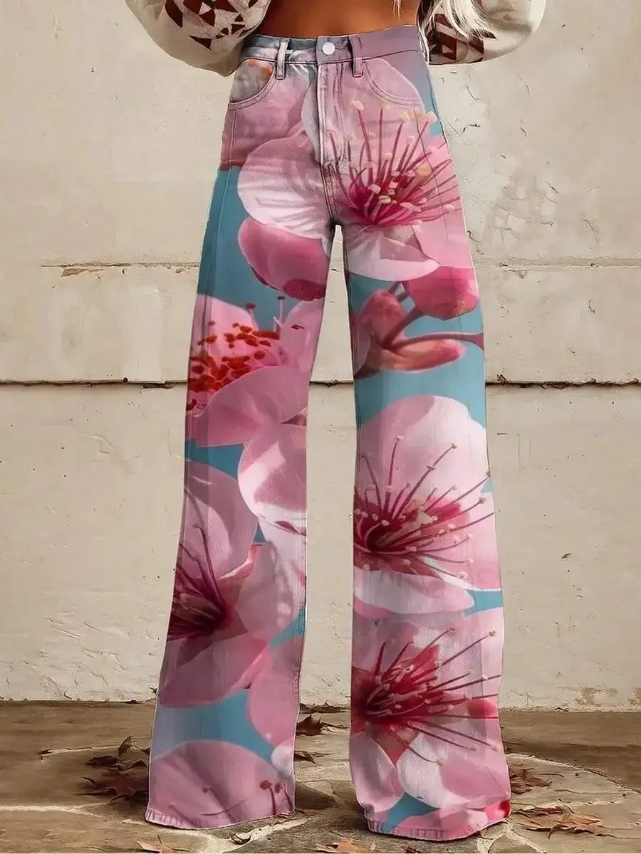 Women High-Waisted Wide Leg Pants 3D Pink Peach Blossom Print Button Fly
Women High-Waisted Wide Leg Pants 3D Pink Peach Blossom Print Button Fly