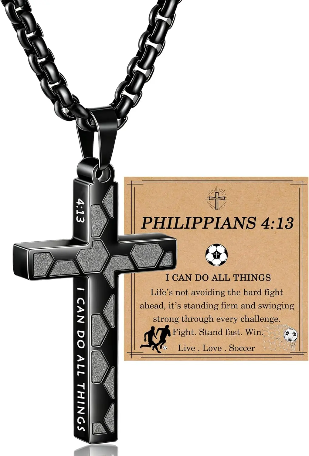 Soccer Cross Necklaces for Boys Men, Colourfast Stainless Steel Bible Verse Cross Chain Pendant
Soccer Cross Necklaces for Boys Men, Colourfast Stainless Steel Bible Verse Cross Chain Pendant