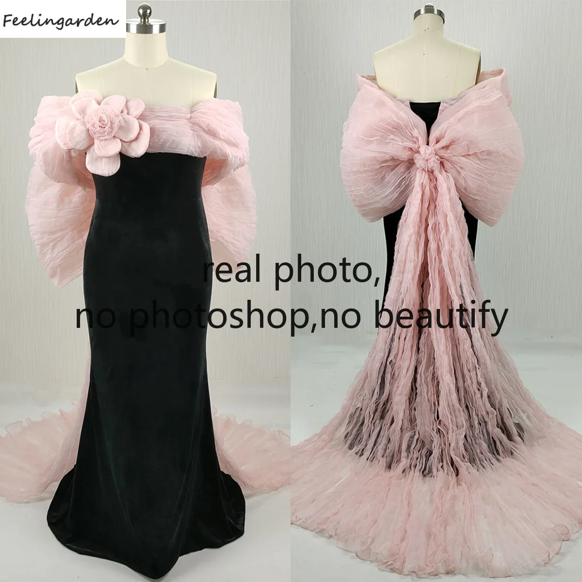 Feelingarden Plus size Black Velvet Off the Shoulder Pink Bow Trail Lace up Mermaid Trumpet Lady Party Formal Gown Customization
Feelingarden Plus size Black Velvet Off the Shoulder Pink Bow Trail Lace up Mermaid Trumpet Lady Party Formal Gown Customization