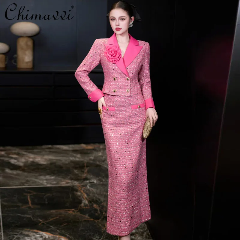 French Elegant Commuter Suit Double-Breasted Long-Sleeve Short Jackets High-Waisted Bodycon Long Skirts Two-Piece Set for Women
French Elegant Commuter Suit Double-Breasted Long-Sleeve Short Jackets High-Waisted Bodycon Long Skirts Two-Piece Set for Women