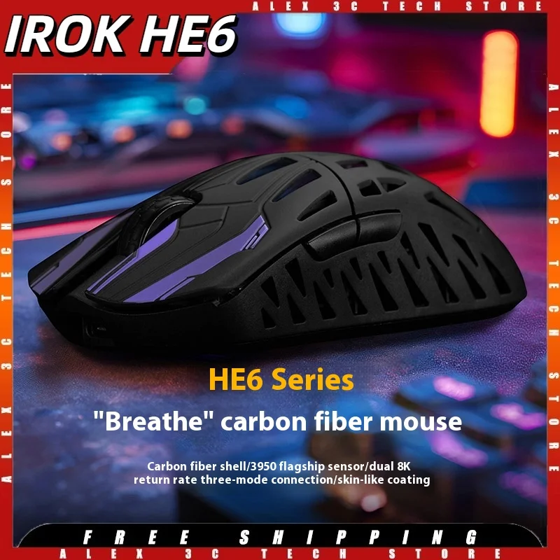 IROK HE6 Ultra Carbon Fiber 3Mode Mouse PAW3950 Dual 8K Connection 52g Light 500mAh Battery 30000dpi 700IPS RGB Gaming PC Mouse
IROK HE6 Ultra Carbon Fiber 3Mode Mouse PAW3950 Dual 8K Connection 52g Light 500mAh Battery 30000dpi 700IPS RGB Gaming PC Mouse