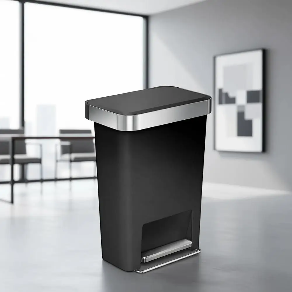45L Black Plastic Kitchen Step Trash Can with Soft-Close Lid
45L Black Plastic Kitchen Step Trash Can with Soft-Close Lid
