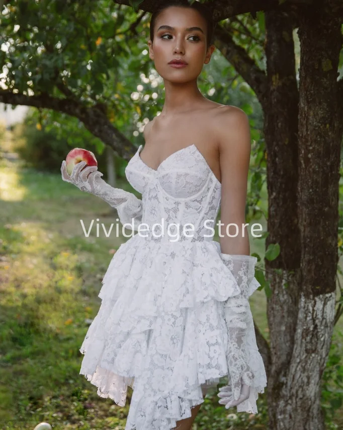 Customized Elegant White Women Strapless Short Wedding Dress Lace Applique Bridal Gowns vestidos de novia de talla grande
Customized Elegant White Women Strapless Short Wedding Dress Lace Applique Bridal Gowns vestidos de novia de talla grande