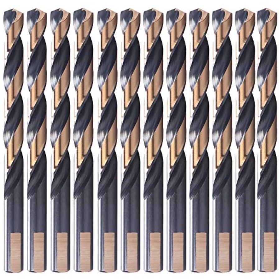 12 PCS, 1/4", Black and Gold Coated Twist Drill Bits, Pack in Plastic Bag
12 PCS, 1/4", Black and Gold Coated Twist Drill Bits, Pack in Plastic Bag