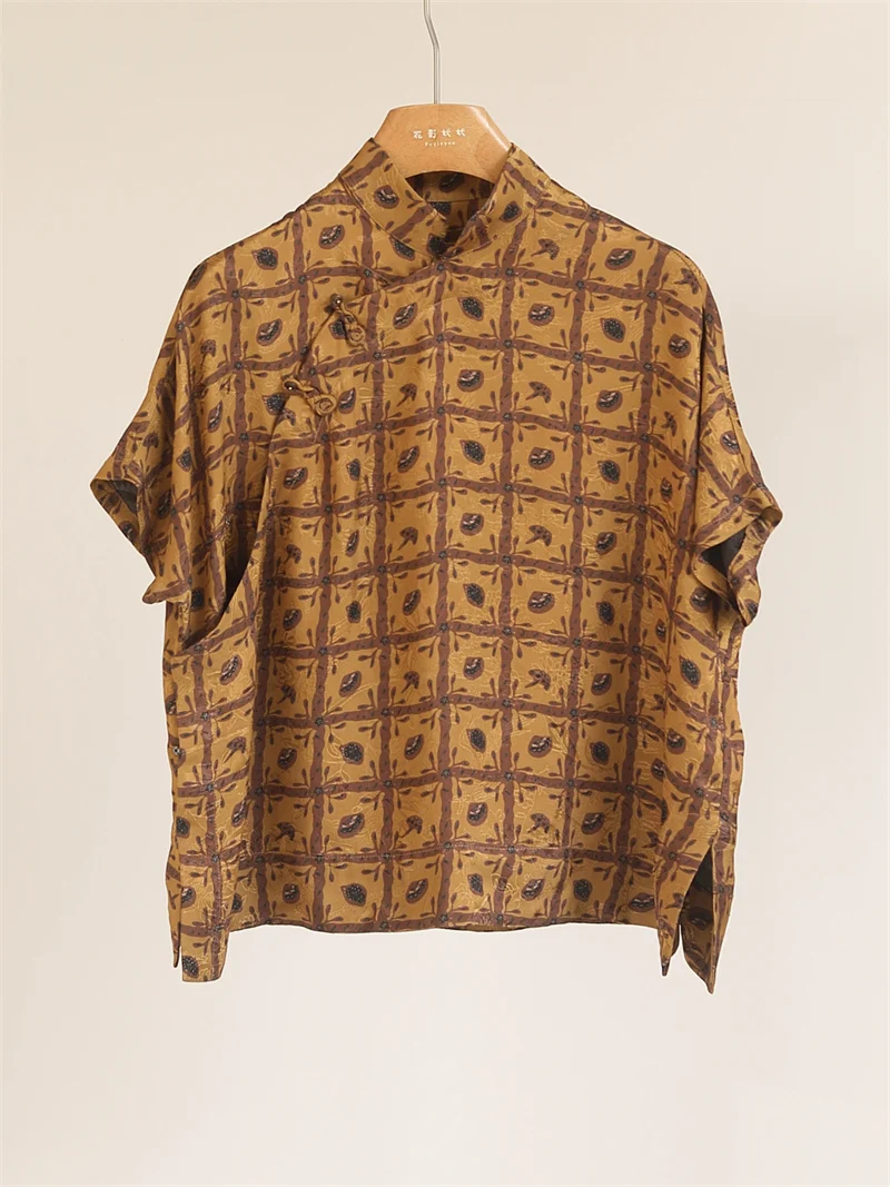 Шелковая женская рубашка с воротником-стойкой, асимметричным подолом, коротким рукавом, свободного кроя, универсальная, с китайским традиционным узором
Шелковая женская рубашка с воротником-стойкой, асимметричным подолом, коротким рукавом, свободного кроя, универсальная, с китайским традиционным узором