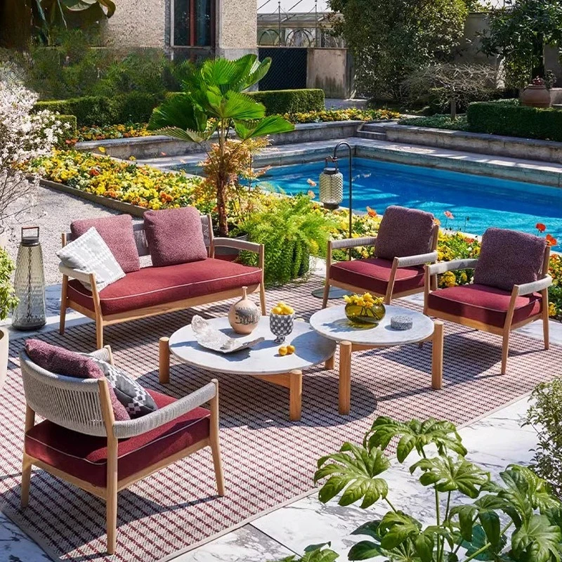 High-end villa teak sofa outdoor courtyard balcony rattan sofa coffee table combination hotel B & B
High-end villa teak sofa outdoor courtyard balcony rattan sofa coffee table combination hotel B & B