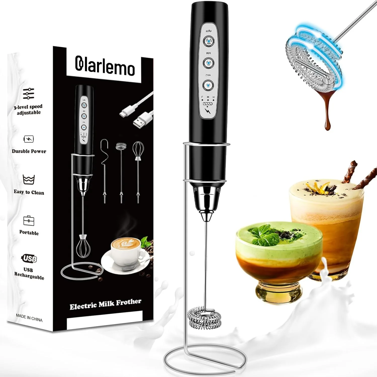 Handheld Milk Frother Rechargeable with Stand, Electric Whisk for Coffee Lattes Matcha, Detachable Stainless Steel Whisks
Handheld Milk Frother Rechargeable with Stand, Electric Whisk for Coffee Lattes Matcha, Detachable Stainless Steel Whisks