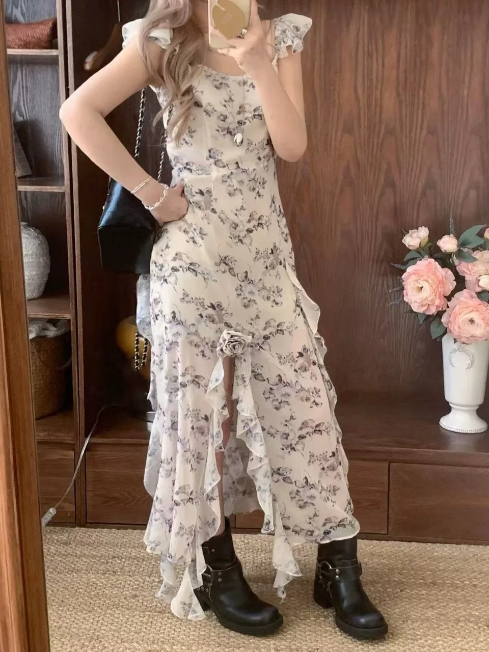 Jin Zhi Ying Korean Style Floral Print Halter Dress Women Summer Gentle Slimming Beach Vacation Long Dress A-Line Skirt
Jin Zhi Ying Korean Style Floral Print Halter Dress Women Summer Gentle Slimming Beach Vacation Long Dress A-Line Skirt