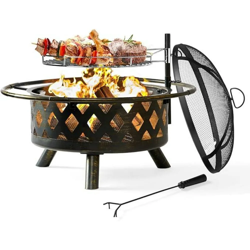2 in 1 Fire Pit with Grill, 30'' Wood Burning Outdoor Fire Pits Outside with Metal Round Table BBQ Grill, Spark Screen, Poker
2 in 1 Fire Pit with Grill, 30'' Wood Burning Outdoor Fire Pits Outside with Metal Round Table BBQ Grill, Spark Screen, Poker