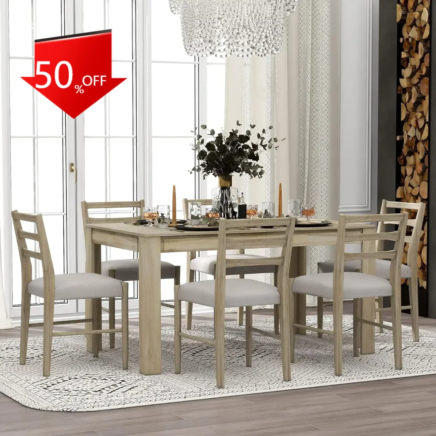 7 Pieces Wooden Dining Table Set Rectangle Extendable Table with 12” Leaf and 2 Drawers, 6 Dining Chairs with Soft Cushion
7 Pieces Wooden Dining Table Set Rectangle Extendable Table with 12” Leaf and 2 Drawers, 6 Dining Chairs with Soft Cushion