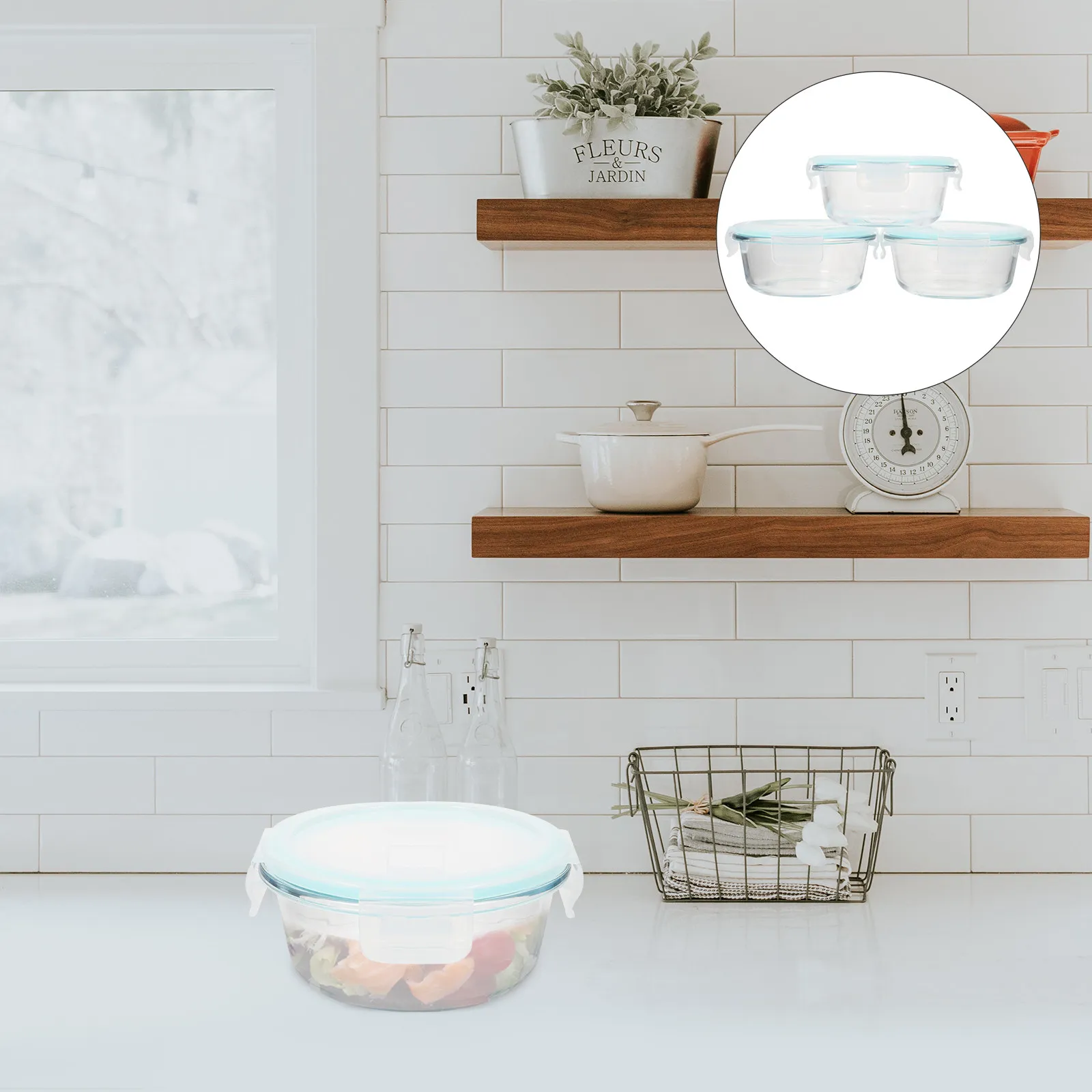 3Pcs Round Food Storage Container Premium Tempered Glass Leakproof Bento Box with Food Grade Silicone Seal for Kitchen
3Pcs Round Food Storage Container Premium Tempered Glass Leakproof Bento Box with Food Grade Silicone Seal for Kitchen