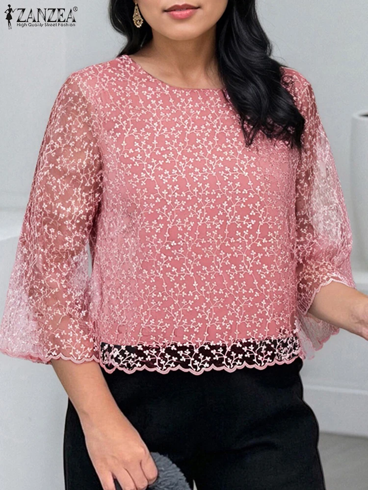 ZANZEA Fashion Blouse Women Summer See-through Tunic Tops Patchwork Lace Shirts 3/4 Flare Sleeve Casual Loose Elegant OL Blusas
ZANZEA Fashion Blouse Women Summer See-through Tunic Tops Patchwork Lace Shirts 3/4 Flare Sleeve Casual Loose Elegant OL Blusas