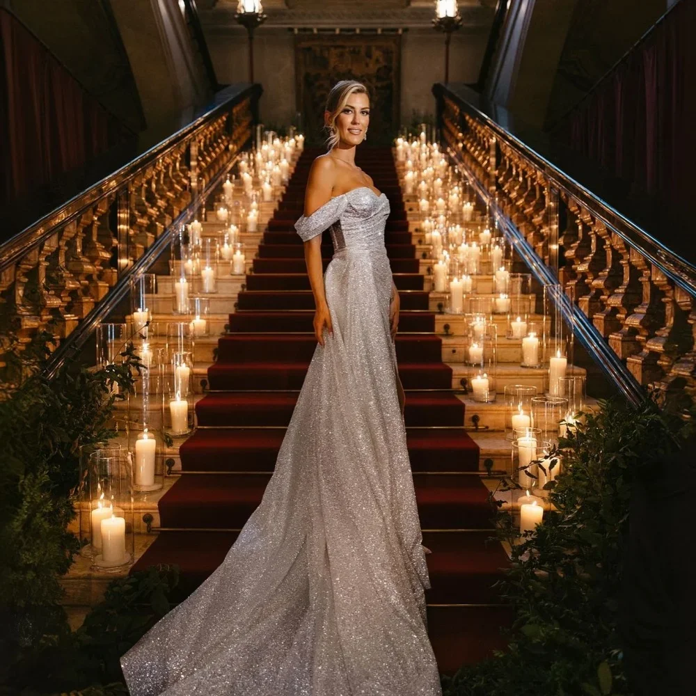 Sparking Sequin Side Slit Off the Shoulder vestidos de noche Sweetheart Floor-Length Customized Prom Dress 2025
Sparking Sequin Side Slit Off the Shoulder vestidos de noche Sweetheart Floor-Length Customized Prom Dress 2025