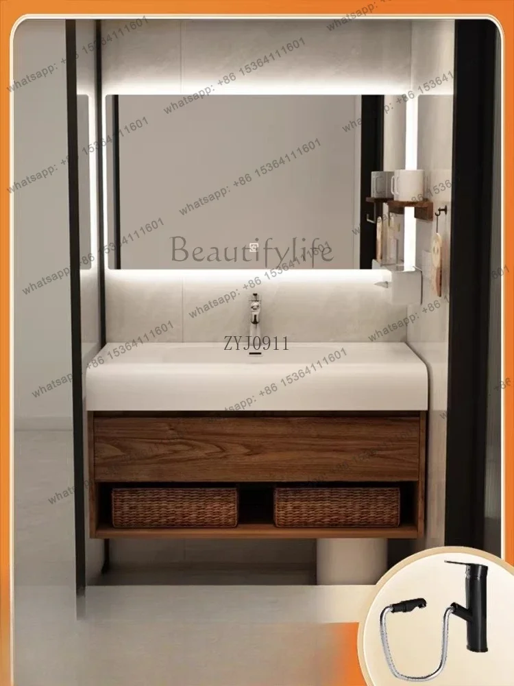 Black walnut bathroom cabinet combination bathroom vanity integrated washbasin
Black walnut bathroom cabinet combination bathroom vanity integrated washbasin