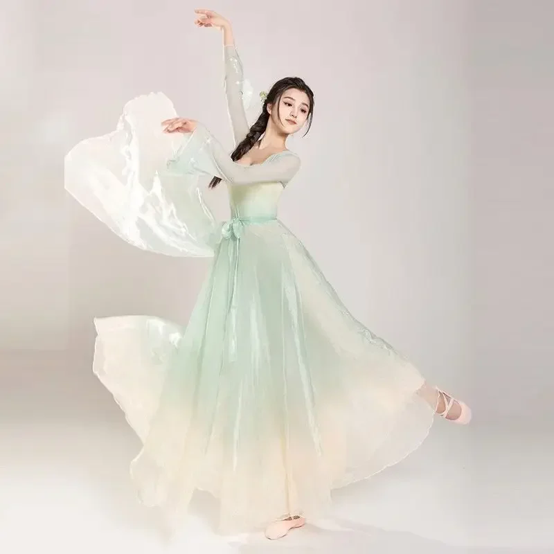 Классическое платье Hanfu Immortal для классического танца с градиентом, платье для выступлений с струящимся духом, топ, костюм для китайского танца, большие качели
Классическое платье Hanfu Immortal для классического танца с градиентом, платье для выступлений с струящимся духом, топ, костюм для китайского танца, большие качели