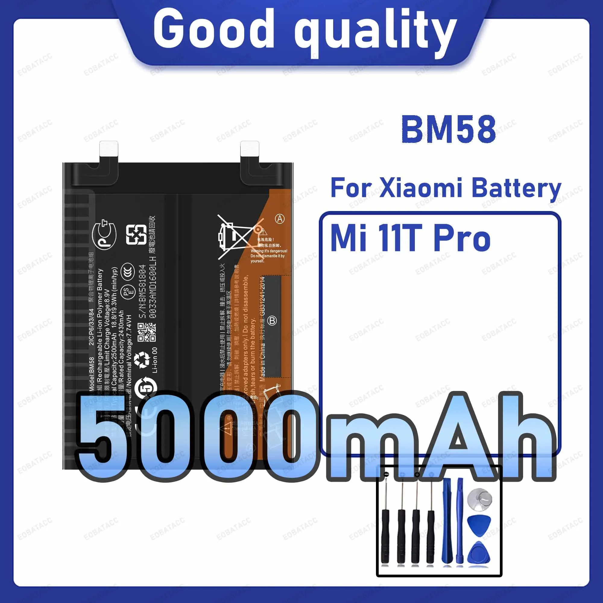 5000mAh BM58 Replacement Battery for Xiaomi Mi 11T Pro with Repair Tools Kit
5000mAh BM58 Replacement Battery for Xiaomi Mi 11T Pro with Repair Tools Kit