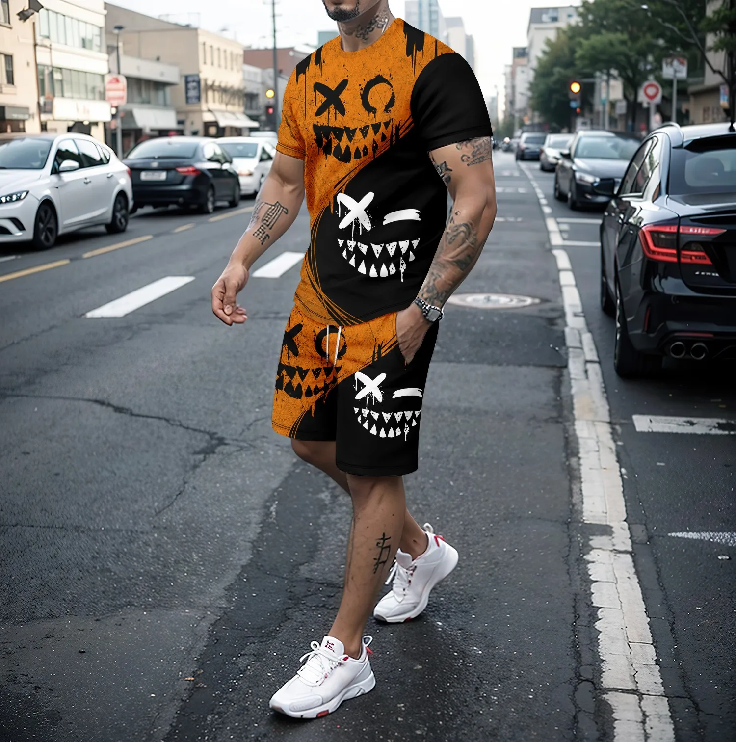 Summer 3D Fun Smiling Face Pattern Print Round Neck Short Sleeved T-shirt Shorts Set Men's 2 Piece Casual Street Sportswear Sets
Summer 3D Fun Smiling Face Pattern Print Round Neck Short Sleeved T-shirt Shorts Set Men's 2 Piece Casual Street Sportswear Sets