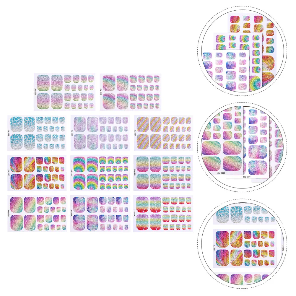 11Pcs Nail Stickers Waterproof Rainbow Glitter Toenail Wraps DIY Toe Nail Art Summer Party Daily Wear Self Adhesive
11Pcs Nail Stickers Waterproof Rainbow Glitter Toenail Wraps DIY Toe Nail Art Summer Party Daily Wear Self Adhesive