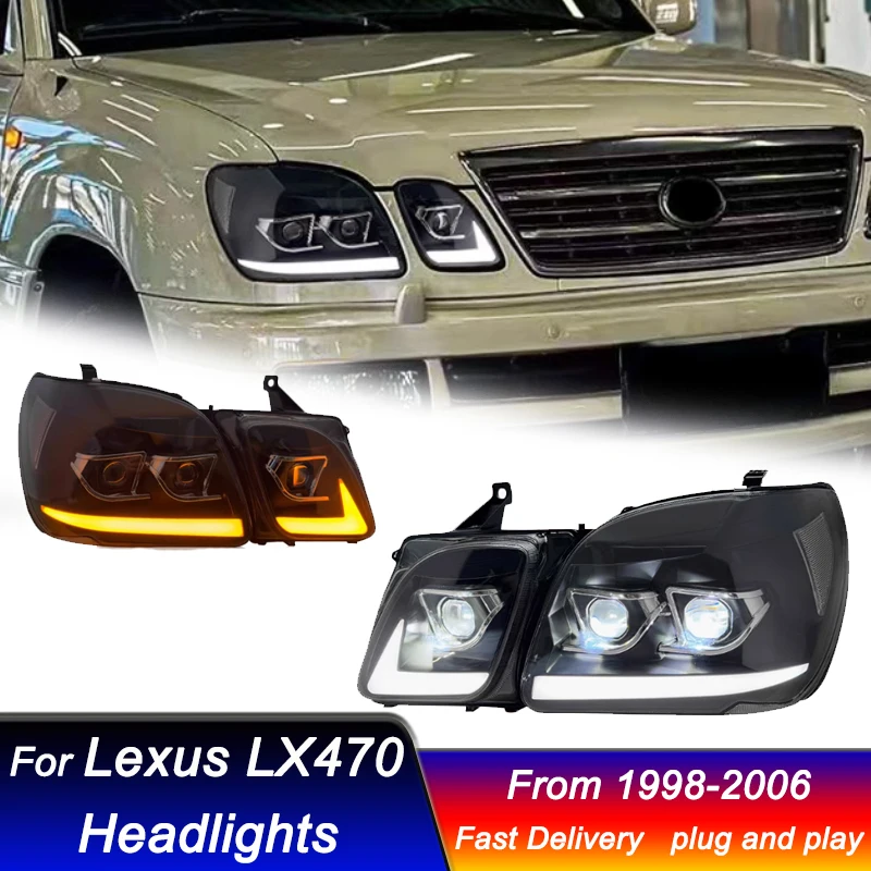 Автомобильные светодиодные фары для LEXUS LX LX470 1998-2006, обновление, новый стиль, полностью светодиодные фары DRL, динамический сигнал, передний фонарь в сборе
Автомобильные светодиодные фары для LEXUS LX LX470 1998-2006, обновление, новый стиль, полностью светодиодные фары DRL, динамический сигнал, передний фонарь в сборе
