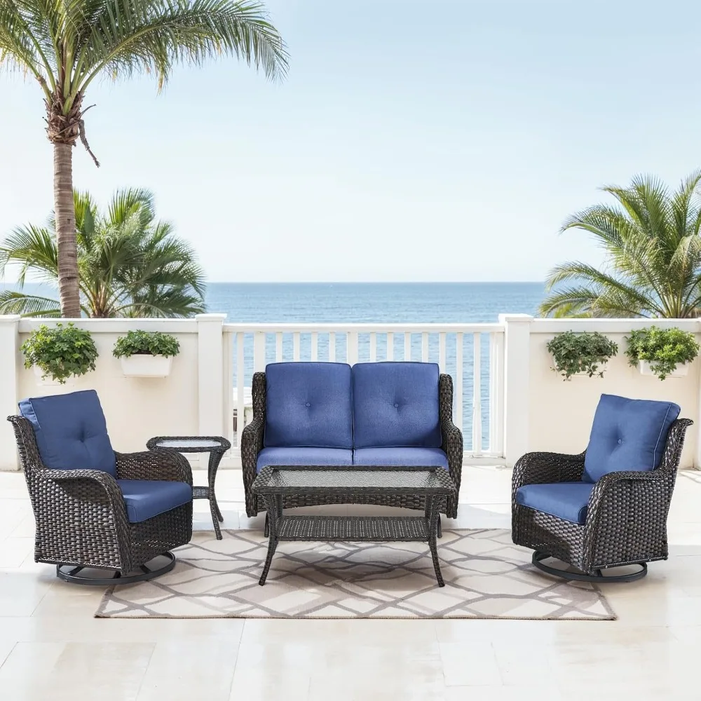 Patio Loveseat Glider Set, with 2 Swivel Patio Chiars Coffee Table and Side Table, 5 Piece Patio Furniture Set Loveseat Set,
Patio Loveseat Glider Set, with 2 Swivel Patio Chiars Coffee Table and Side Table, 5 Piece Patio Furniture Set Loveseat Set,