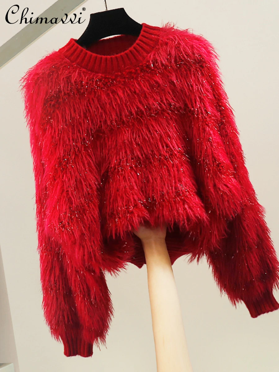 French Style Mink Fur Plush Bright Silk Round Neck Pullover Loose-Fit Long Sleeves Sweater Spring New Fashion Loose Knitted Top
French Style Mink Fur Plush Bright Silk Round Neck Pullover Loose-Fit Long Sleeves Sweater Spring New Fashion Loose Knitted Top