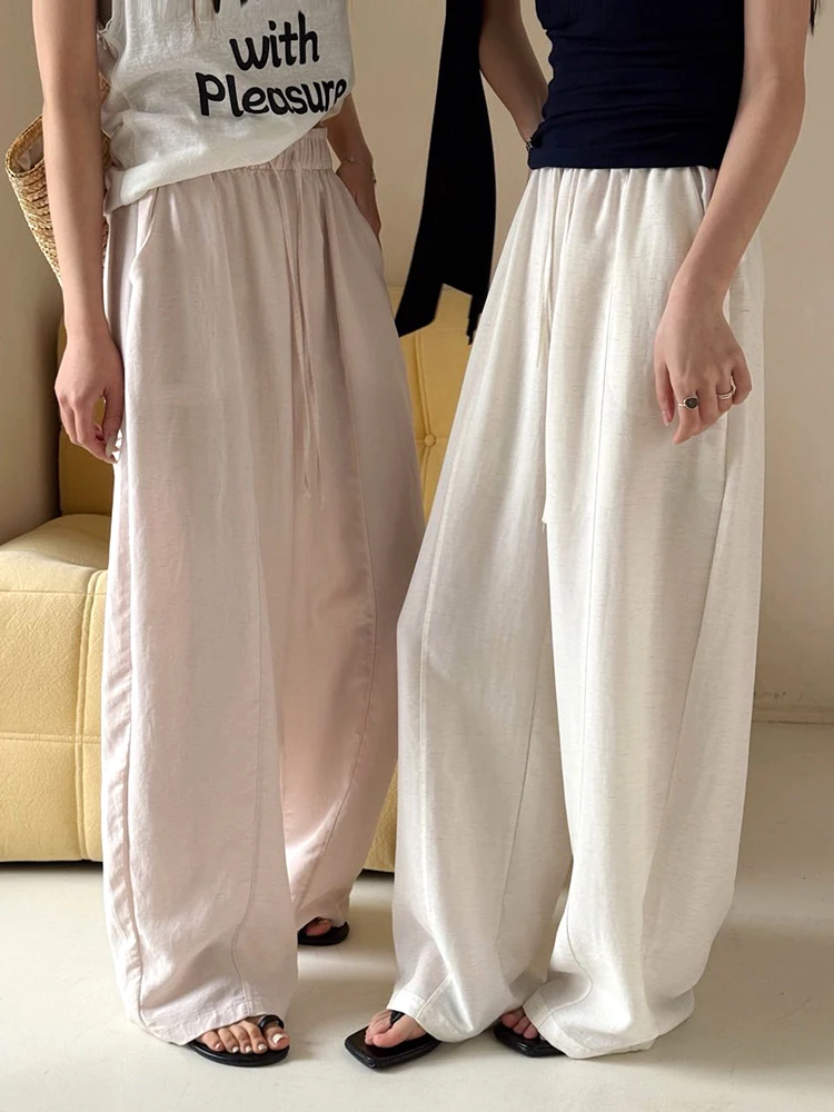 Casual Wide Leg Pants Women's Loose Fit Cooling Sensation Linen Trousers Air Conditioned Room Style High Waist Elastic Waistband
Casual Wide Leg Pants Women's Loose Fit Cooling Sensation Linen Trousers Air Conditioned Room Style High Waist Elastic Waistband