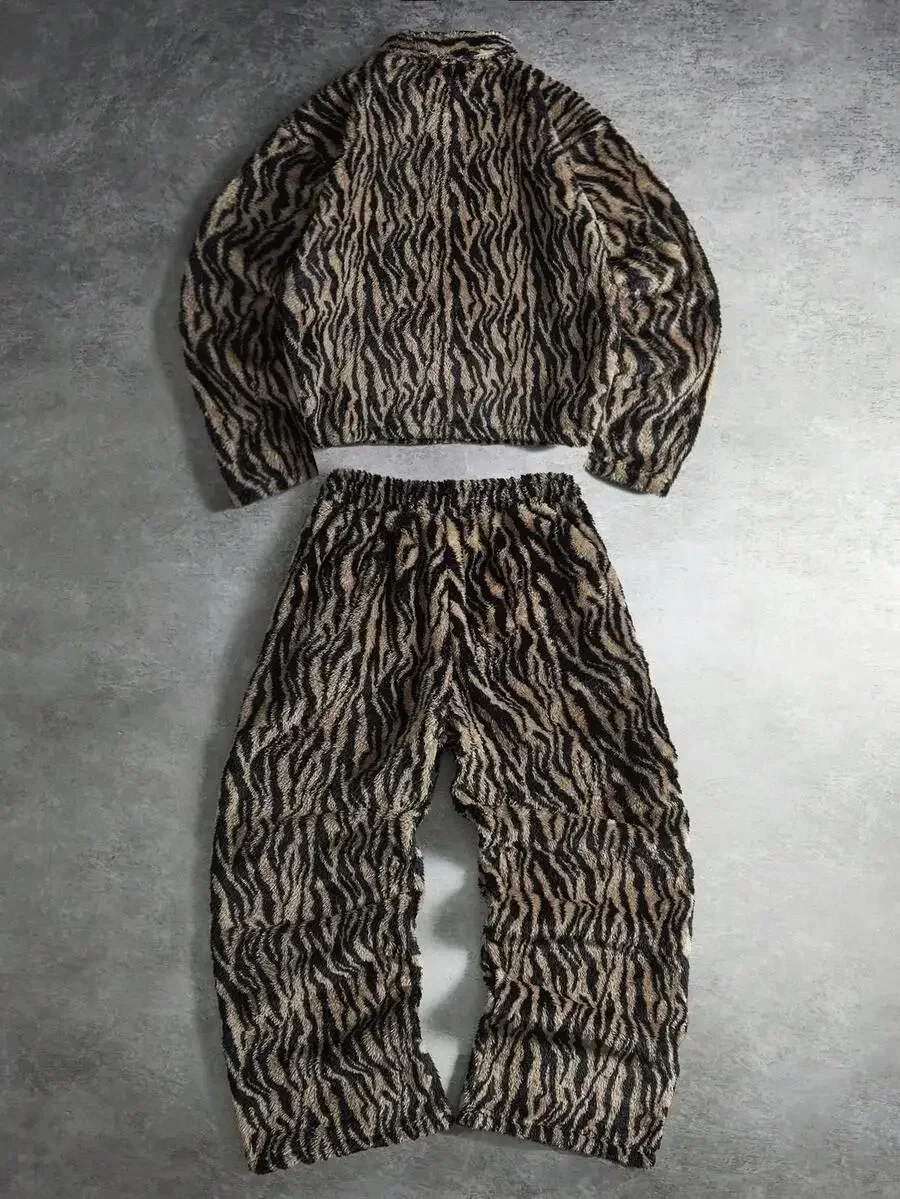 Mens Zebra Print Fleece Jacket And Pants Set Casual Two Piece Outfit
Mens Zebra Print Fleece Jacket And Pants Set Casual Two Piece Outfit