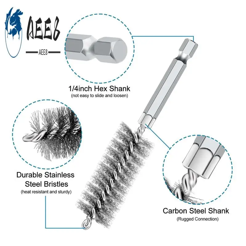 AEE8-24PCS Wire Bore Brushes Set For Power Drill, With 1/4 Inch Hex Shank For Tubes Pipe Cleaning(8/10/12/15/17/19MM)
AEE8-24PCS Wire Bore Brushes Set For Power Drill, With 1/4 Inch Hex Shank For Tubes Pipe Cleaning(8/10/12/15/17/19MM)