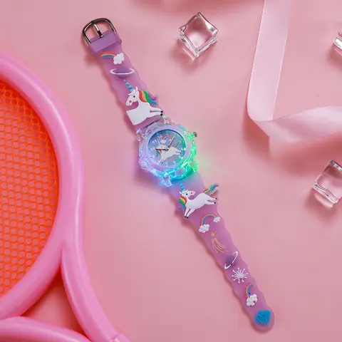 New silicone cartoon unicorn watch, student children's watch, luminous light watch
