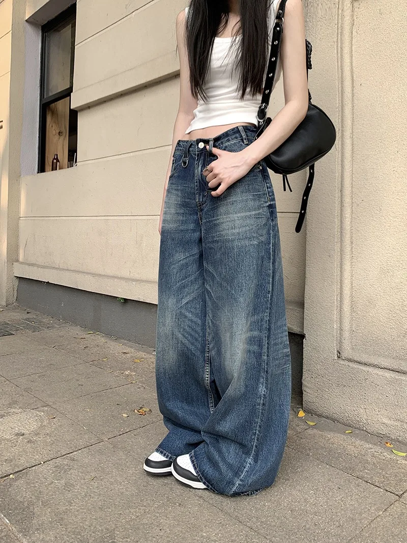 High Waist Washed Blue Denim Pants Women's Spring Loose Wide Leg Jeans Retro American Style Slimming Trousers for Ladies
High Waist Washed Blue Denim Pants Women's Spring Loose Wide Leg Jeans Retro American Style Slimming Trousers for Ladies