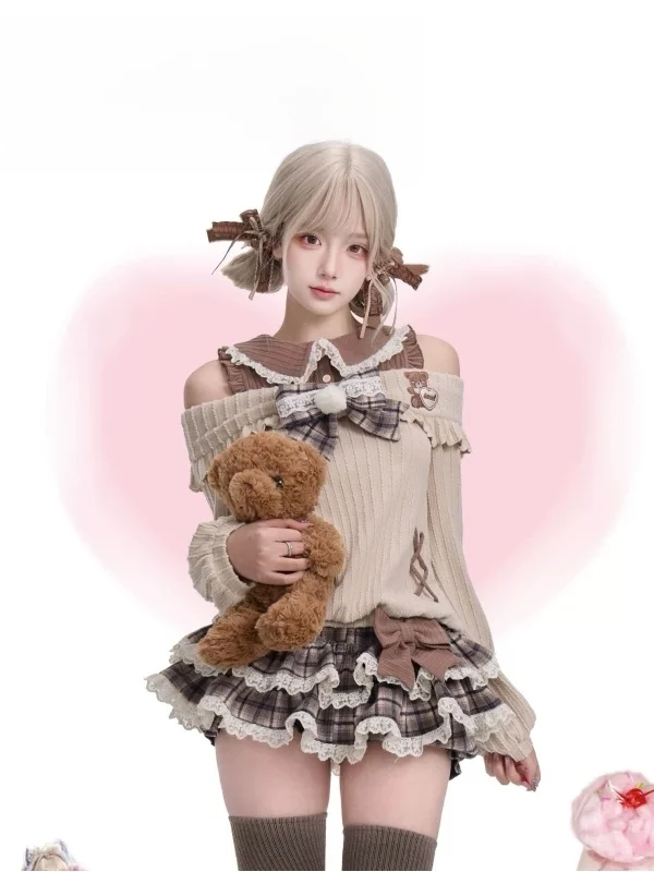 Cute Bear Doll Collar oulder Bared Knot Plaid Puffy Cake Skirt Set Autumn Winter Faion Women's Outfit Casual Chic
Cute Bear Doll Collar oulder Bared Knot Plaid Puffy Cake Skirt Set Autumn Winter Faion Women's Outfit Casual Chic