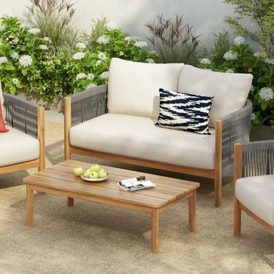 2 Pieces Outdoor Acacia Furniture Set, Woven Rope Outdoor Patio Loveseat with Cushions and Coffee Table, Patio Conversation Set
2 Pieces Outdoor Acacia Furniture Set, Woven Rope Outdoor Patio Loveseat with Cushions and Coffee Table, Patio Conversation Set