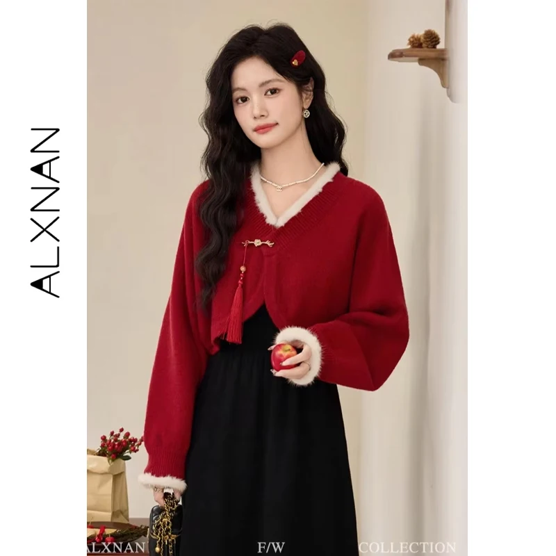 ALXNAN Women's Red Knitted Cardigan Short New Chinese Style Unique Buckle Design Sweaters 2025 Autumn Long Sleeve Tops L52208SY
ALXNAN Women's Red Knitted Cardigan Short New Chinese Style Unique Buckle Design Sweaters 2025 Autumn Long Sleeve Tops L52208SY