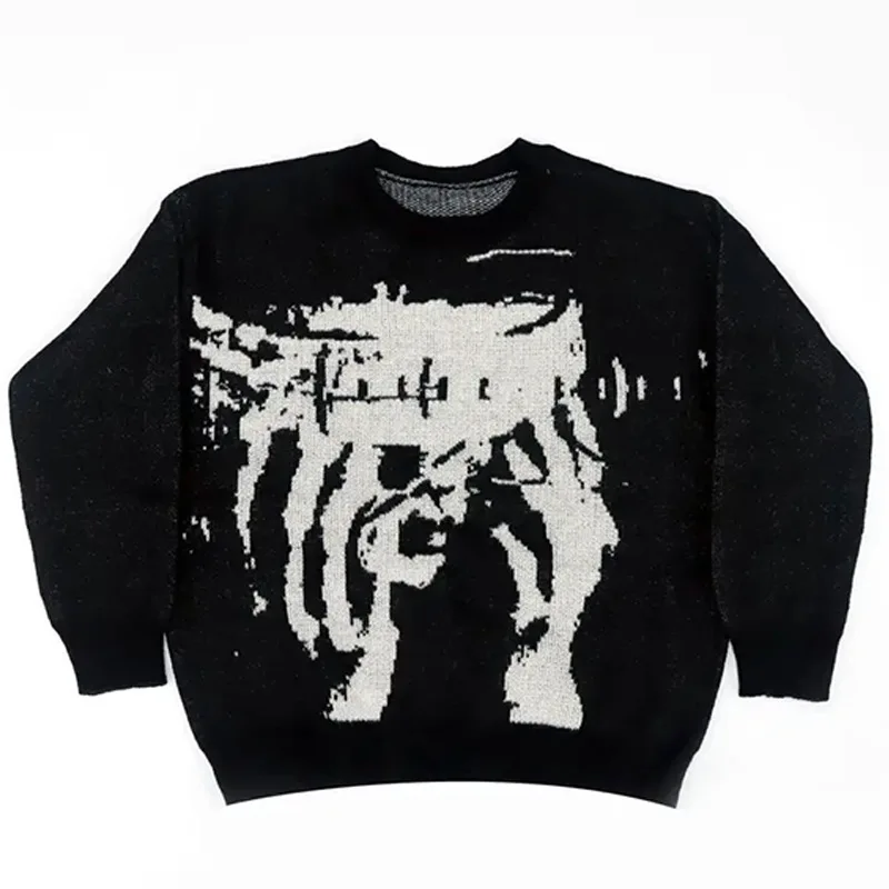 Women's Knitting Gothic Winter Black Sweater Print Pattern O Neck Pullover Sweater Streetwear Loose Sweater Jacket Y2k Fashion
Women's Knitting Gothic Winter Black Sweater Print Pattern O Neck Pullover Sweater Streetwear Loose Sweater Jacket Y2k Fashion