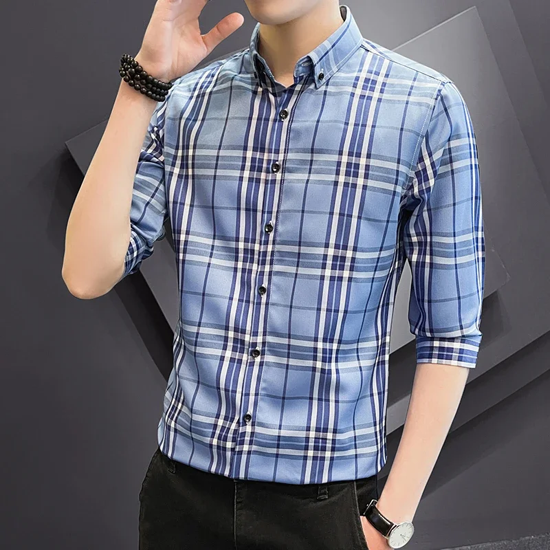New 2025 Summer Mens Casual Slim Fit Plaid Half Sleeve Shirt Classic Checked Male Button Up Striped Social Dress Shirts for Men
New 2025 Summer Mens Casual Slim Fit Plaid Half Sleeve Shirt Classic Checked Male Button Up Striped Social Dress Shirts for Men