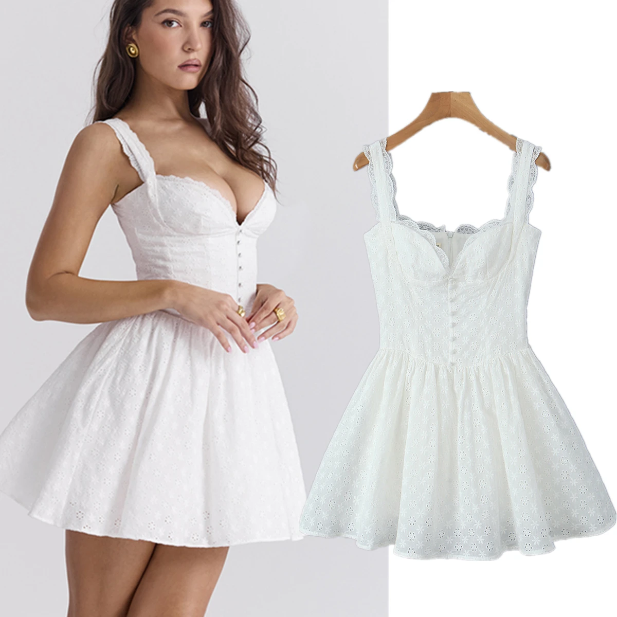 Dave&Di French Minimalist Retro White Mini Dress With Lace Patchwork Embroidery Slim Fit Sexy Summer Dress Women
Dave&Di French Minimalist Retro White Mini Dress With Lace Patchwork Embroidery Slim Fit Sexy Summer Dress Women