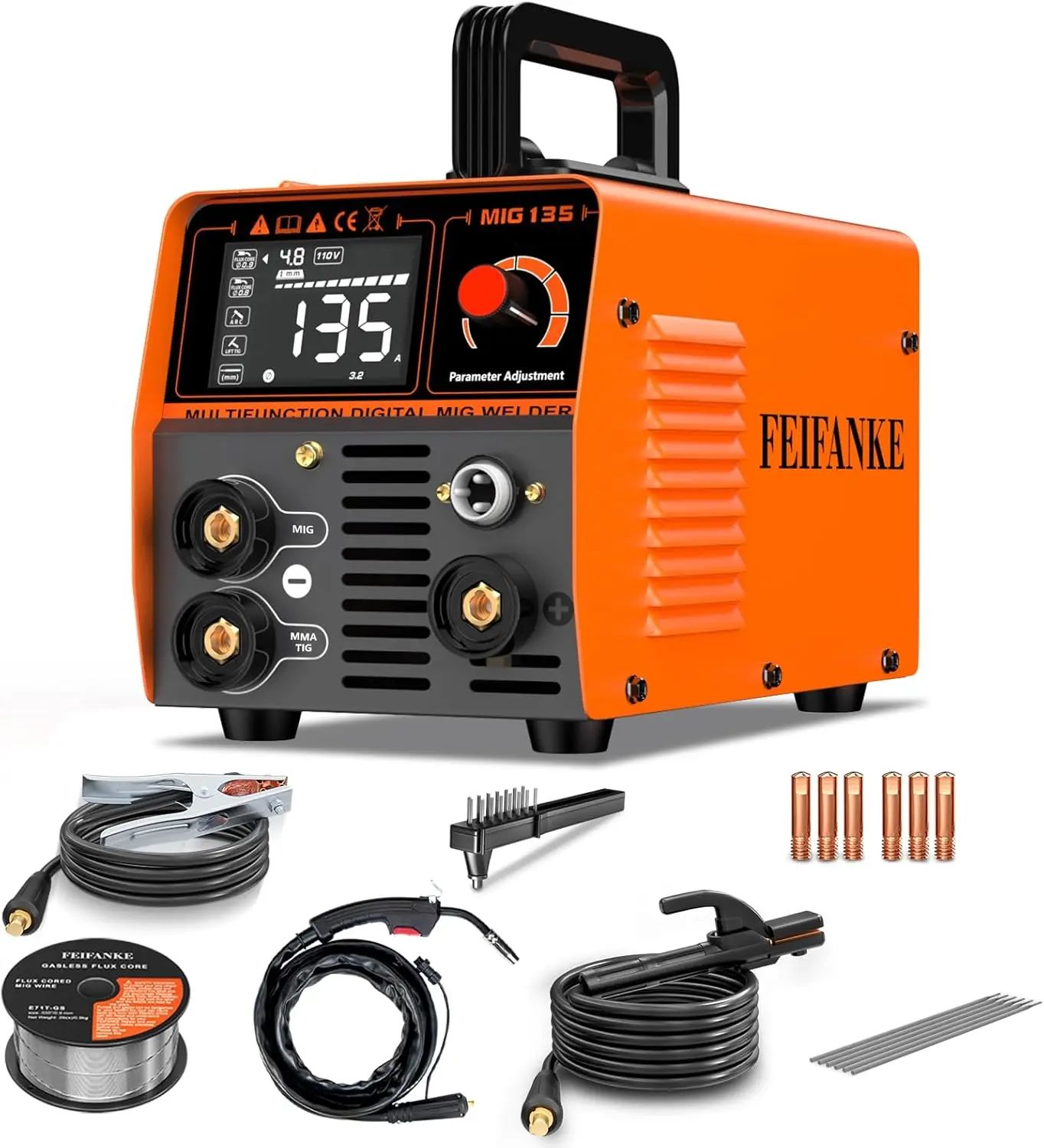 110V 3-IN-1 MIG/ARC/Lift TIG Welding Machine with 1 lb .030'' Wire, MIG Torch and 5 PCS Rods
110V 3-IN-1 MIG/ARC/Lift TIG Welding Machine with 1 lb .030'' Wire, MIG Torch and 5 PCS Rods