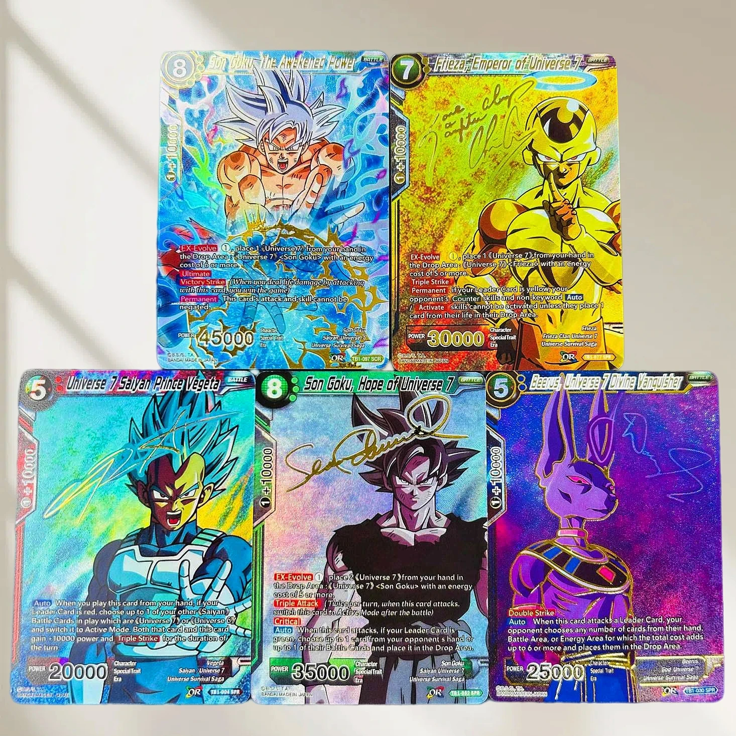 DIY 5Pcs Dragon Ball Cards Goku Frieza Vegeta Beerus Gold Foil Texture Flash Cards Classic Anime Collectible TCG
DIY 5Pcs Dragon Ball Cards Goku Frieza Vegeta Beerus Gold Foil Texture Flash Cards Classic Anime Collectible TCG